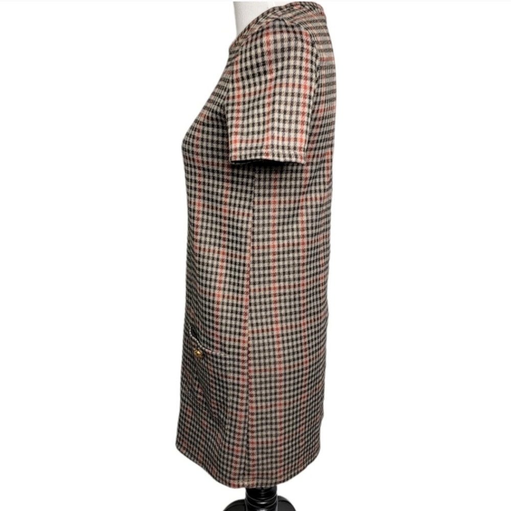 Zara Houndstooth Trafaluc Brown Black Red SHIFT Dress Size Small Polyester - Picture 7 of 16
